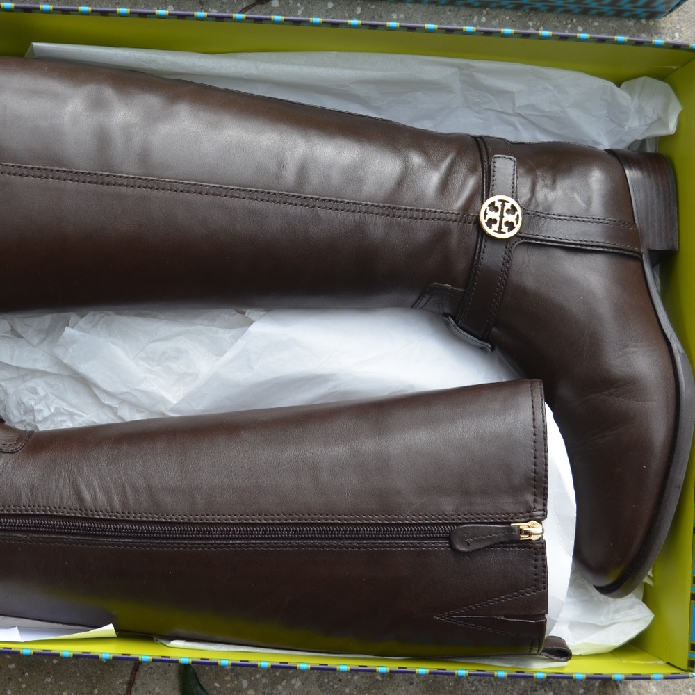 Tory Burch Brown Bristol Riding Boot with Logo
